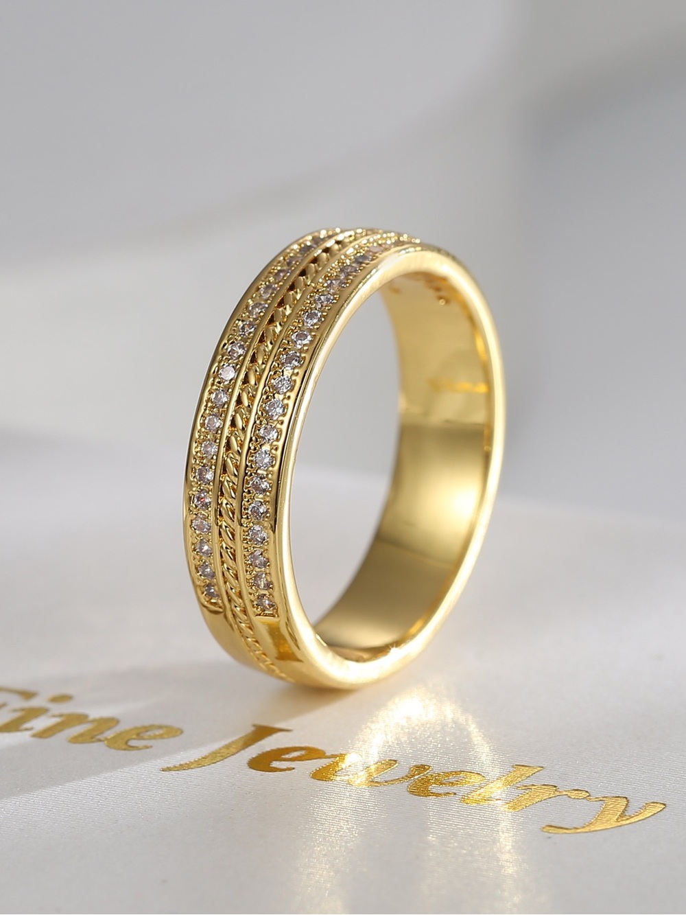 Gold Pavé Double-Row Women's Ring